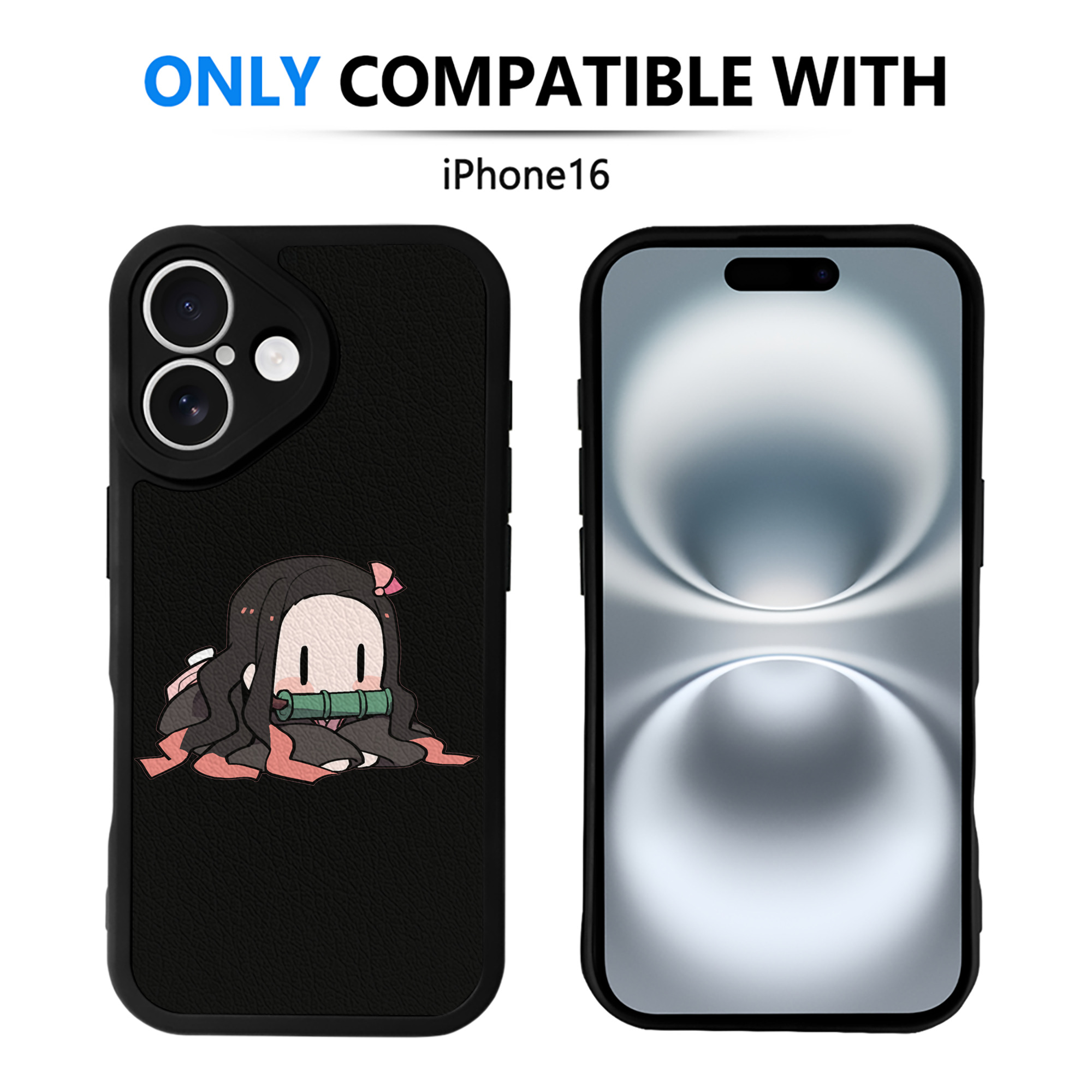 （画像用） 鬼滅の刃（きめつのやいば）竈門 禰󠄀豆子／かまど ねずこ Kamado Nezuko 【iPhone 16シリーズ対応】シリコンスマホケース（レザー調） 材質：シリコン